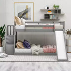 Letto a castello Whisen Wood con due letti singoli, scivolo convertibile e scaletta