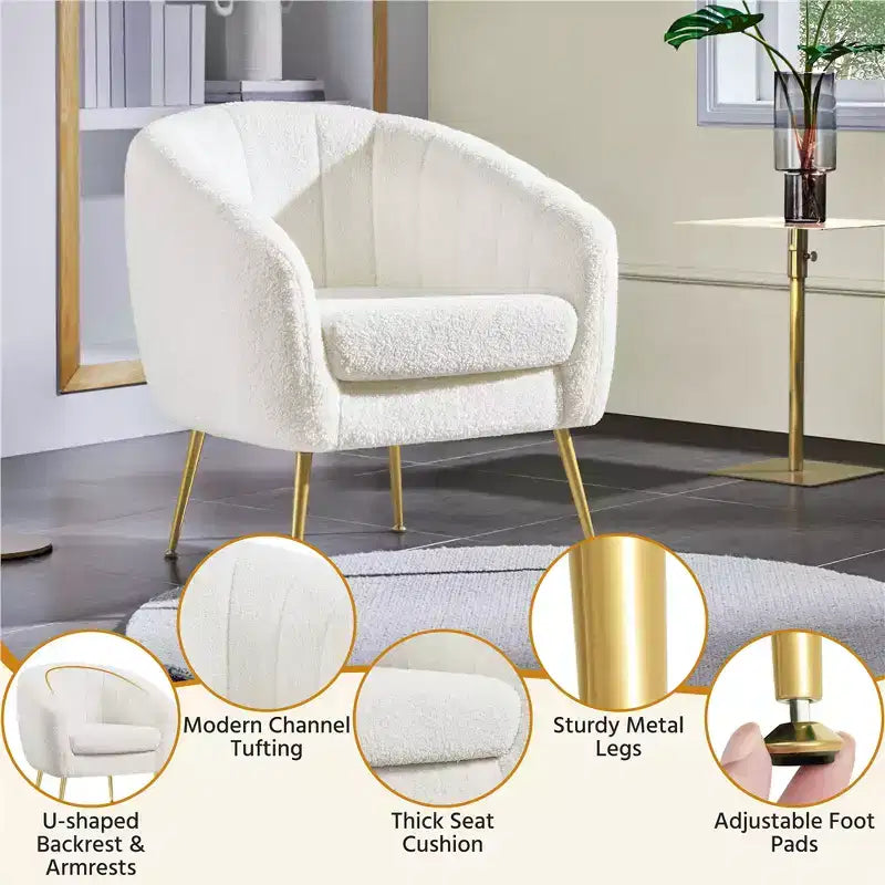 Yaheetech Set di 2 Poltrone Accent con Trapuntatura a Canali e Gambe in Metallo Dorato per Soggiorno