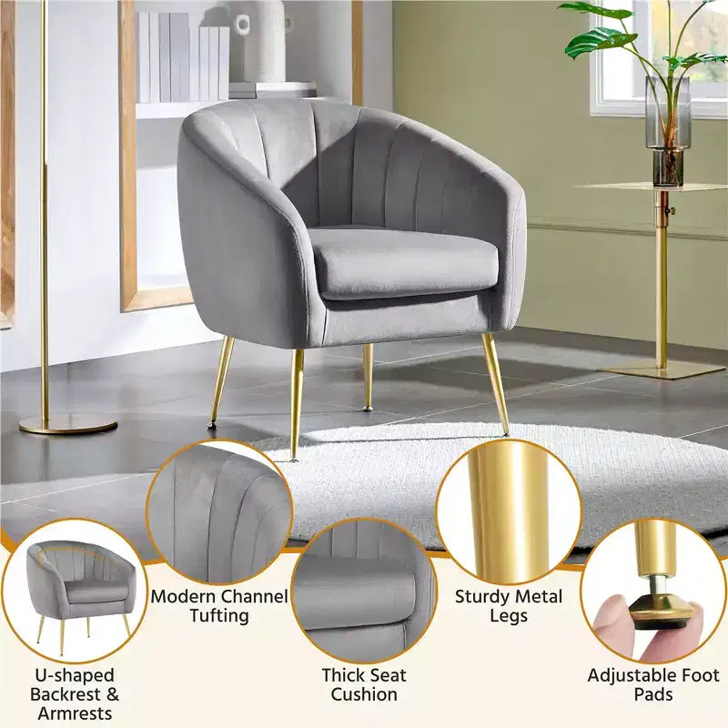 Yaheetech Set di 2 Poltrone Accent con Trapuntatura a Canali e Gambe in Metallo Dorato per Soggiorno