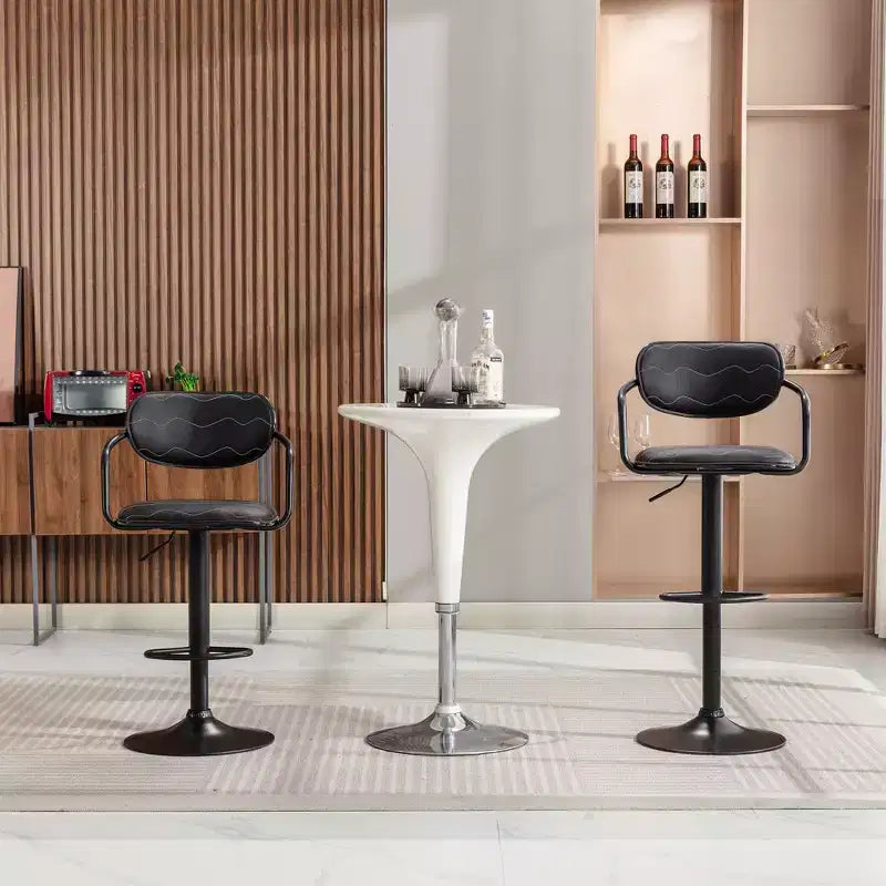 Sgabelli da bar VECELO Set da 2, Sgabelli da bar regolabili in altezza con schienale e braccioli, Sedie da bar girevoli, Sgabelli da cucina in pelle PU, Nero/Bianco