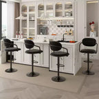 Sgabelli da bar VECELO Set da 2, Sgabelli da bar regolabili in altezza con schienale e braccioli, Sedie da bar girevoli, Sgabelli da cucina in pelle PU, Nero/Bianco
