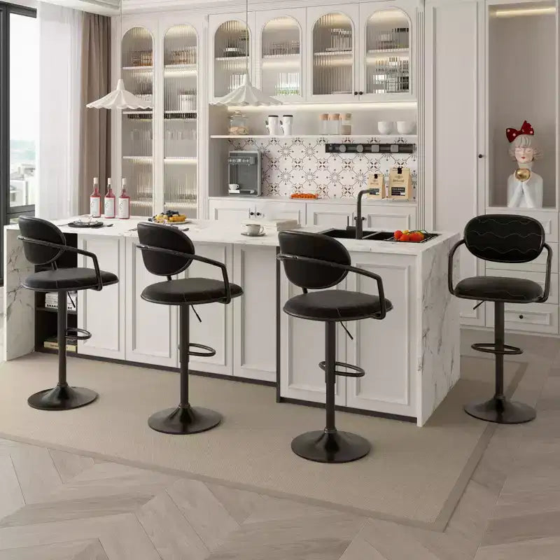 Sgabelli da bar VECELO Set da 2, Sgabelli da bar regolabili in altezza con schienale e braccioli, Sedie da bar girevoli, Sgabelli da cucina in pelle PU, Nero/Bianco