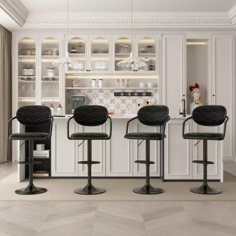 Sgabelli da bar VECELO Set da 2, Sgabelli da bar regolabili in altezza con schienale e braccioli, Sedie da bar girevoli, Sgabelli da cucina in pelle PU, Nero/Bianco