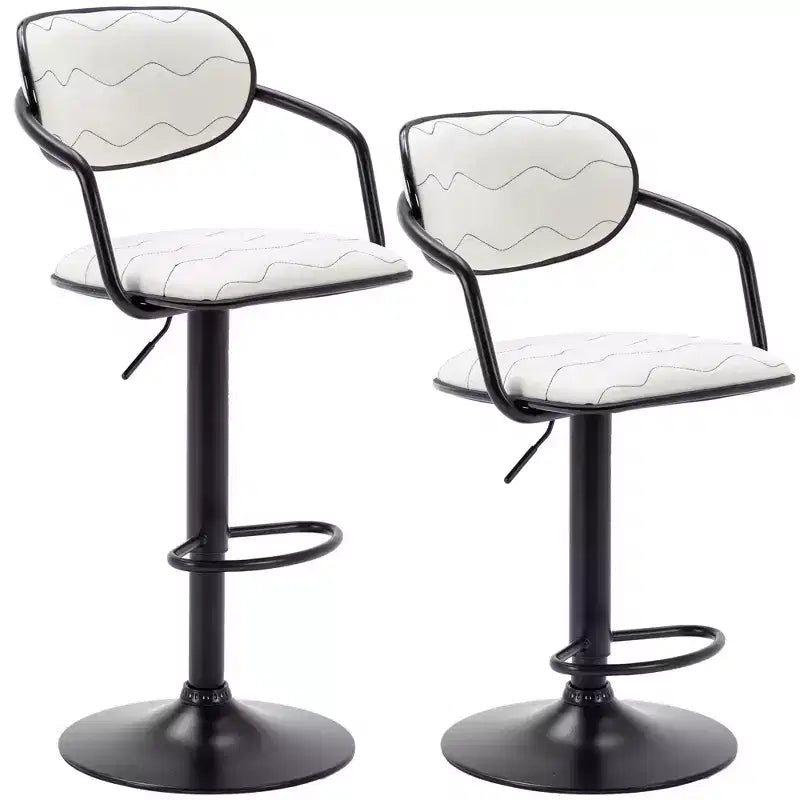 Sgabelli da bar VECELO Set da 2, Sgabelli da bar regolabili in altezza con schienale e braccioli, Sedie da bar girevoli, Sgabelli da cucina in pelle PU, Nero/Bianco