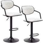 Sgabelli da bar VECELO Set da 2, Sgabelli da bar regolabili in altezza con schienale e braccioli, Sedie da bar girevoli, Sgabelli da cucina in pelle PU, Nero/Bianco