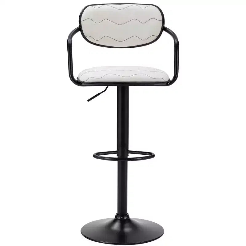 Sgabelli da bar VECELO Set da 2, Sgabelli da bar regolabili in altezza con schienale e braccioli, Sedie da bar girevoli, Sgabelli da cucina in pelle PU, Nero/Bianco