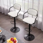 Sgabelli da bar VECELO Set da 2, Sgabelli da bar regolabili in altezza con schienale e braccioli, Sedie da bar girevoli, Sgabelli da cucina in pelle PU, Nero/Bianco