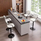 Sgabelli da bar VECELO Set da 2, Sgabelli da bar regolabili in altezza con schienale e braccioli, Sedie da bar girevoli, Sgabelli da cucina in pelle PU, Nero/Bianco