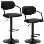 Sgabelli da bar VECELO Set da 2, Sgabelli da bar regolabili in altezza con schienale e braccioli, Sedie da bar girevoli, Sgabelli da cucina in pelle PU, Nero/Bianco