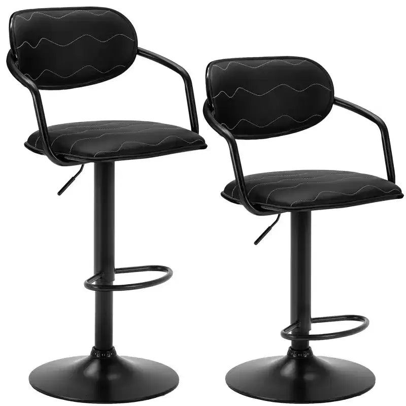 Sgabelli da bar VECELO Set da 2, Sgabelli da bar regolabili in altezza con schienale e braccioli, Sedie da bar girevoli, Sgabelli da cucina in pelle PU, Nero/Bianco