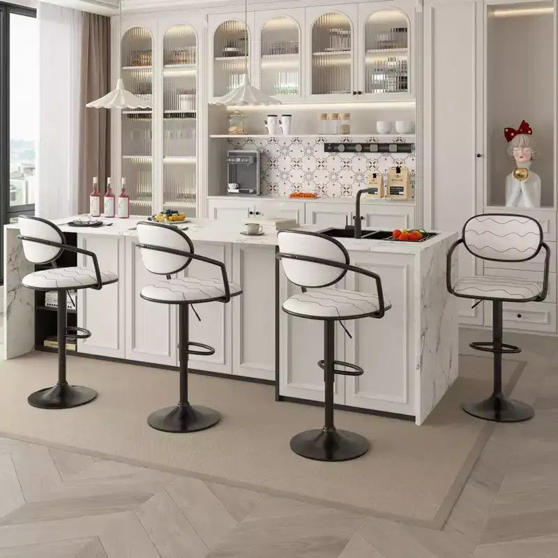 Sgabelli da bar VECELO Set da 2, Sgabelli da bar regolabili in altezza con schienale e braccioli, Sedie da bar girevoli, Sgabelli da cucina in pelle PU, Nero/Bianco