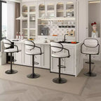 Sgabelli da bar VECELO Set da 2, Sgabelli da bar regolabili in altezza con schienale e braccioli, Sedie da bar girevoli, Sgabelli da cucina in pelle PU, Nero/Bianco