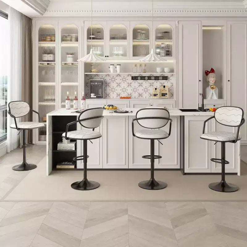 Sgabelli da bar VECELO Set da 2, Sgabelli da bar regolabili in altezza con schienale e braccioli, Sedie da bar girevoli, Sgabelli da cucina in pelle PU, Nero/Bianco