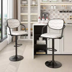 Sgabelli da bar VECELO Set da 2, Sgabelli da bar regolabili in altezza con schienale e braccioli, Sedie da bar girevoli, Sgabelli da cucina in pelle PU, Nero/Bianco