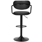 Sgabelli da bar VECELO Set da 2, Sgabelli da bar regolabili in altezza con schienale e braccioli, Sedie da bar girevoli, Sgabelli da cucina in pelle PU, Nero/Bianco