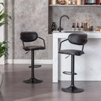Sgabelli da bar VECELO Set da 2, Sgabelli da bar regolabili in altezza con schienale e braccioli, Sedie da bar girevoli, Sgabelli da cucina in pelle PU, Nero/Bianco