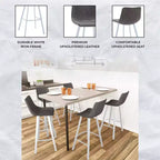 LeisureMod Elland 41 Sgabello da Bar Imbottito in Pelle con Gambe in Ferro - Sgabello Moderno Bianco Base e Poggiapiedi Altezza Bancone per Cucina e Bar, Set di 2