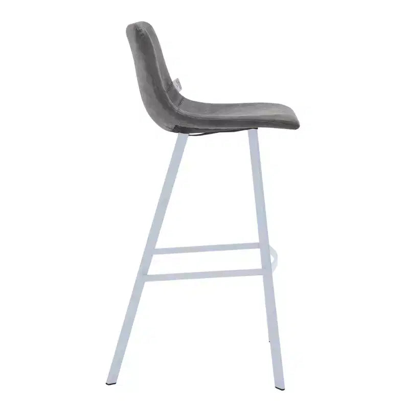 LeisureMod Elland 41 Sgabello da Bar Imbottito in Pelle con Gambe in Ferro - Sgabello Moderno Bianco Base e Poggiapiedi Altezza Bancone per Cucina e Bar, Set di 2