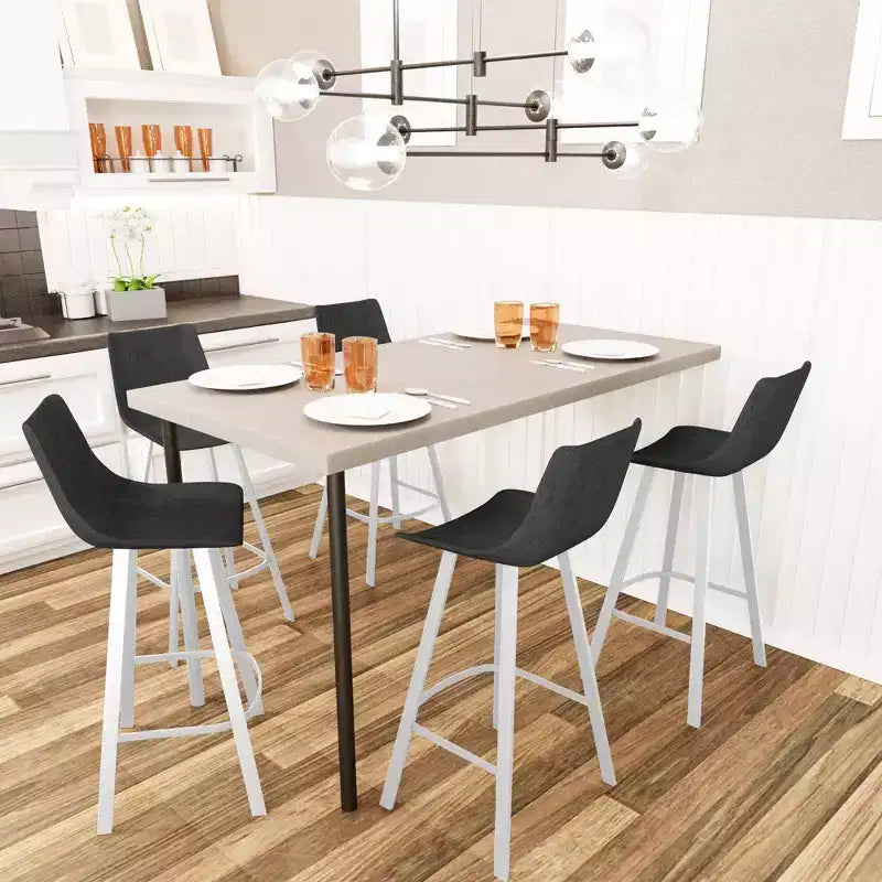 LeisureMod Elland 41 Sgabello da Bar Imbottito in Pelle con Gambe in Ferro - Sgabello Moderno Bianco Base e Poggiapiedi Altezza Bancone per Cucina e Bar, Set di 2