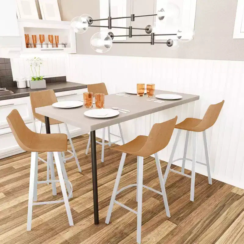 LeisureMod Elland 41 Sgabello da Bar Imbottito in Pelle con Gambe in Ferro - Sgabello Moderno Bianco Base e Poggiapiedi Altezza Bancone per Cucina e Bar, Set di 2