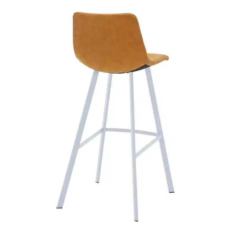 LeisureMod Elland 41 Sgabello da Bar Imbottito in Pelle con Gambe in Ferro - Sgabello Moderno Bianco Base e Poggiapiedi Altezza Bancone per Cucina e Bar, Set di 2