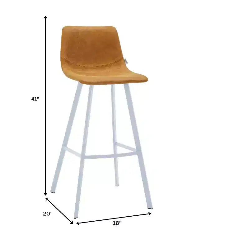 LeisureMod Elland 41 Sgabello da Bar Imbottito in Pelle con Gambe in Ferro - Sgabello Moderno Bianco Base e Poggiapiedi Altezza Bancone per Cucina e Bar, Set di 2