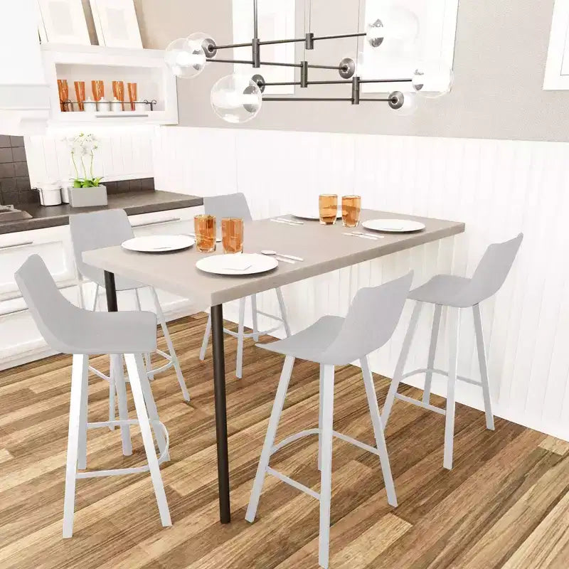 LeisureMod Elland 41 Sgabello da Bar Imbottito in Pelle con Gambe in Ferro - Sgabello Moderno Bianco Base e Poggiapiedi Altezza Bancone per Cucina e Bar, Set di 2