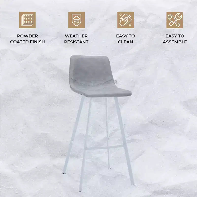 LeisureMod Elland 41 Sgabello da Bar Imbottito in Pelle con Gambe in Ferro - Sgabello Moderno Bianco Base e Poggiapiedi Altezza Bancone per Cucina e Bar, Set di 2