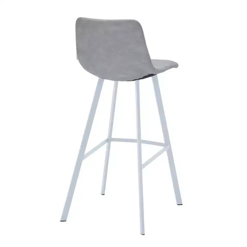 LeisureMod Elland 41 Sgabello da Bar Imbottito in Pelle con Gambe in Ferro - Sgabello Moderno Bianco Base e Poggiapiedi Altezza Bancone per Cucina e Bar, Set di 2