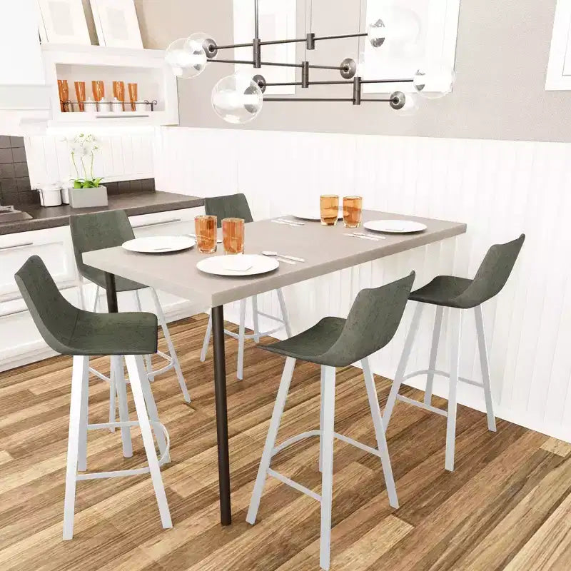 LeisureMod Elland 41 Sgabello da Bar Imbottito in Pelle con Gambe in Ferro - Sgabello Moderno Bianco Base e Poggiapiedi Altezza Bancone per Cucina e Bar, Set di 2