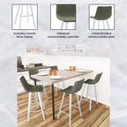 LeisureMod Elland 41 Sgabello da Bar Imbottito in Pelle con Gambe in Ferro - Sgabello Moderno Bianco Base e Poggiapiedi Altezza Bancone per Cucina e Bar, Set di 2