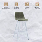 LeisureMod Elland 41 Sgabello da Bar Imbottito in Pelle con Gambe in Ferro - Sgabello Moderno Bianco Base e Poggiapiedi Altezza Bancone per Cucina e Bar, Set di 2