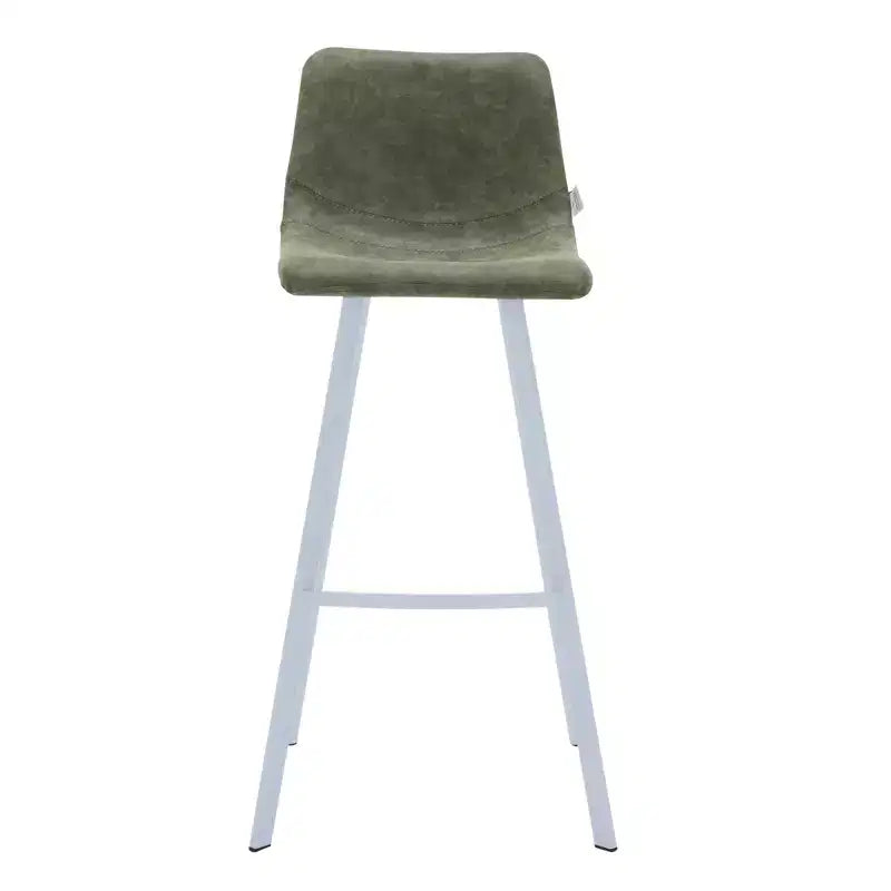 LeisureMod Elland 41 Sgabello da Bar Imbottito in Pelle con Gambe in Ferro - Sgabello Moderno Bianco Base e Poggiapiedi Altezza Bancone per Cucina e Bar, Set di 2