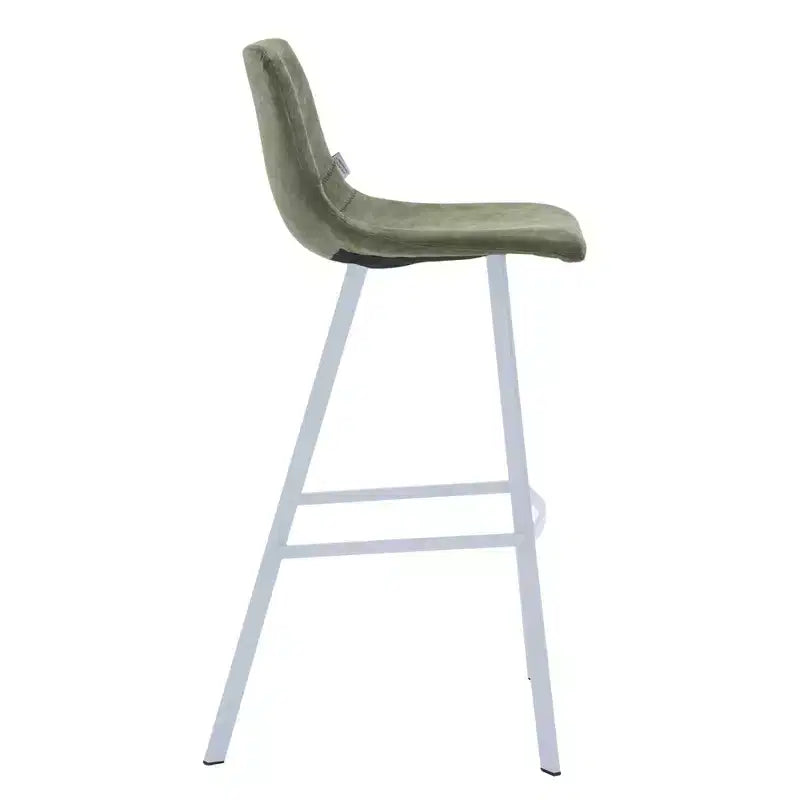 LeisureMod Elland 41 Sgabello da Bar Imbottito in Pelle con Gambe in Ferro - Sgabello Moderno Bianco Base e Poggiapiedi Altezza Bancone per Cucina e Bar, Set di 2