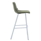 LeisureMod Elland 41 Sgabello da Bar Imbottito in Pelle con Gambe in Ferro - Sgabello Moderno Bianco Base e Poggiapiedi Altezza Bancone per Cucina e Bar, Set di 2