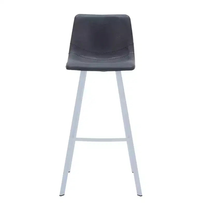 LeisureMod Elland 41 Sgabello da Bar Imbottito in Pelle con Gambe in Ferro - Sgabello Moderno Bianco Base e Poggiapiedi Altezza Bancone per Cucina e Bar, Set di 2