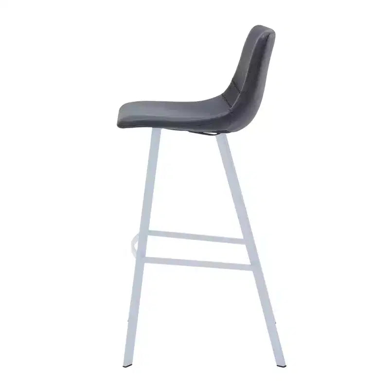 LeisureMod Elland 41 Sgabello da Bar Imbottito in Pelle con Gambe in Ferro - Sgabello Moderno Bianco Base e Poggiapiedi Altezza Bancone per Cucina e Bar, Set di 2