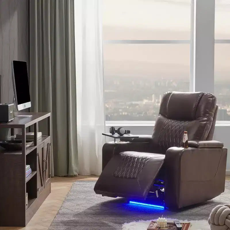 Poltrona reclinabile elettrica Whisen 35.8L x 37.8W x 42.1H con sollevatore, porta di ricarica USB, 2 portabicchieri e tavolino girevole a 360°