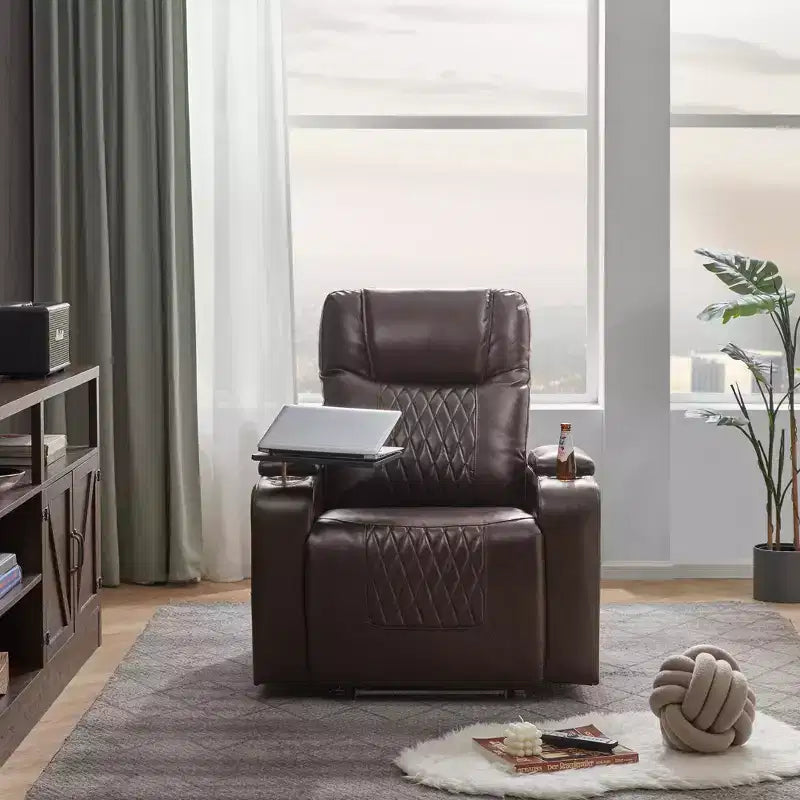 Poltrona reclinabile elettrica Whisen 35.8L x 37.8W x 42.1H con sollevatore, porta di ricarica USB, 2 portabicchieri e tavolino girevole a 360°