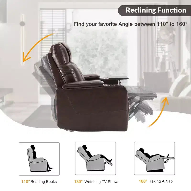 Poltrona reclinabile elettrica Whisen 35.8L x 37.8W x 42.1H con sollevatore, porta di ricarica USB, 2 portabicchieri e tavolino girevole a 360°
