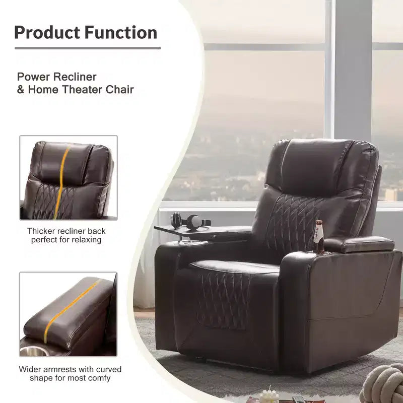 Poltrona reclinabile elettrica Whisen 35.8L x 37.8W x 42.1H con sollevatore, porta di ricarica USB, 2 portabicchieri e tavolino girevole a 360°