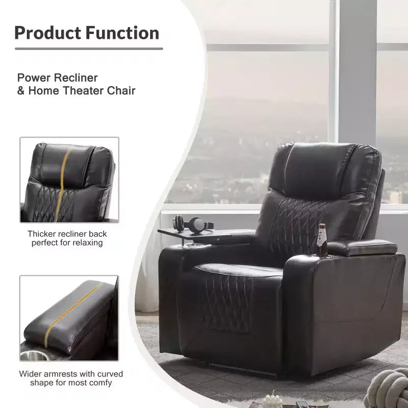 Poltrona reclinabile elettrica Whisen 35.8L x 37.8W x 42.1H con sollevatore, porta di ricarica USB, 2 portabicchieri e tavolino girevole a 360°