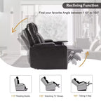 Poltrona reclinabile elettrica Whisen 35.8L x 37.8W x 42.1H con sollevatore, porta di ricarica USB, 2 portabicchieri e tavolino girevole a 360°