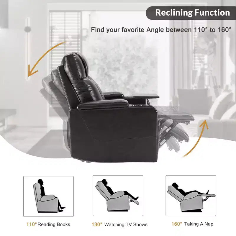 Poltrona reclinabile elettrica Whisen 35.8L x 37.8W x 42.1H con sollevatore, porta di ricarica USB, 2 portabicchieri e tavolino girevole a 360°
