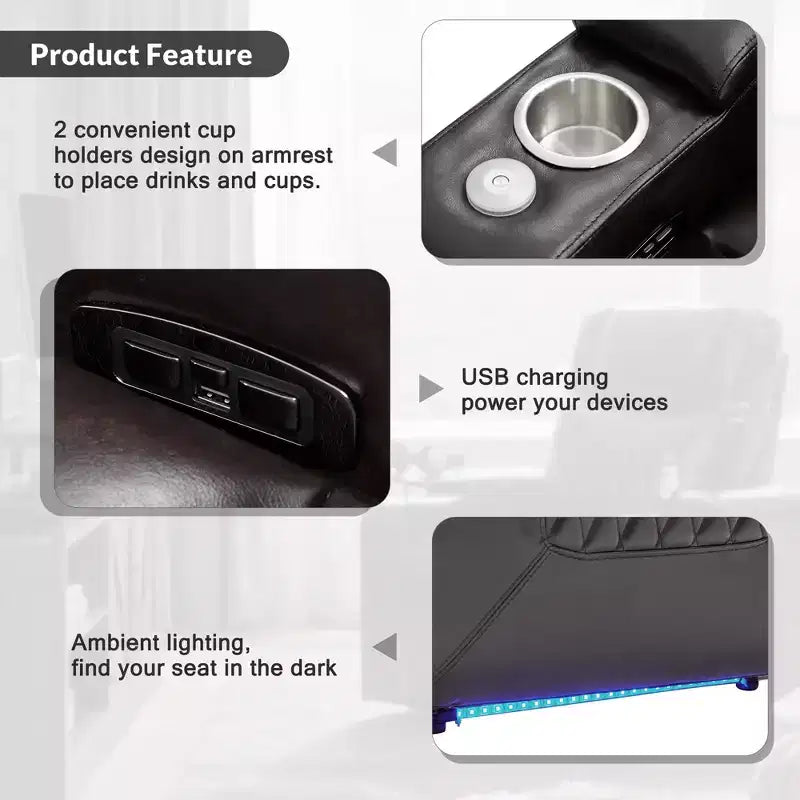 Poltrona reclinabile elettrica Whisen 35.8L x 37.8W x 42.1H con sollevatore, porta di ricarica USB, 2 portabicchieri e tavolino girevole a 360°
