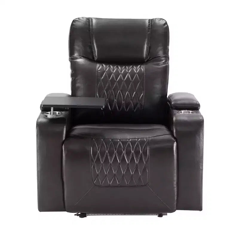 Poltrona reclinabile elettrica Whisen 35.8L x 37.8W x 42.1H con sollevatore, porta di ricarica USB, 2 portabicchieri e tavolino girevole a 360°