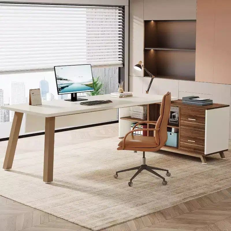 Scrivania Direzionale Lantine da 71 Pollici, Scrivania a L per Computer con Armadietto da 55 Pollici per Ufficio Domestico
