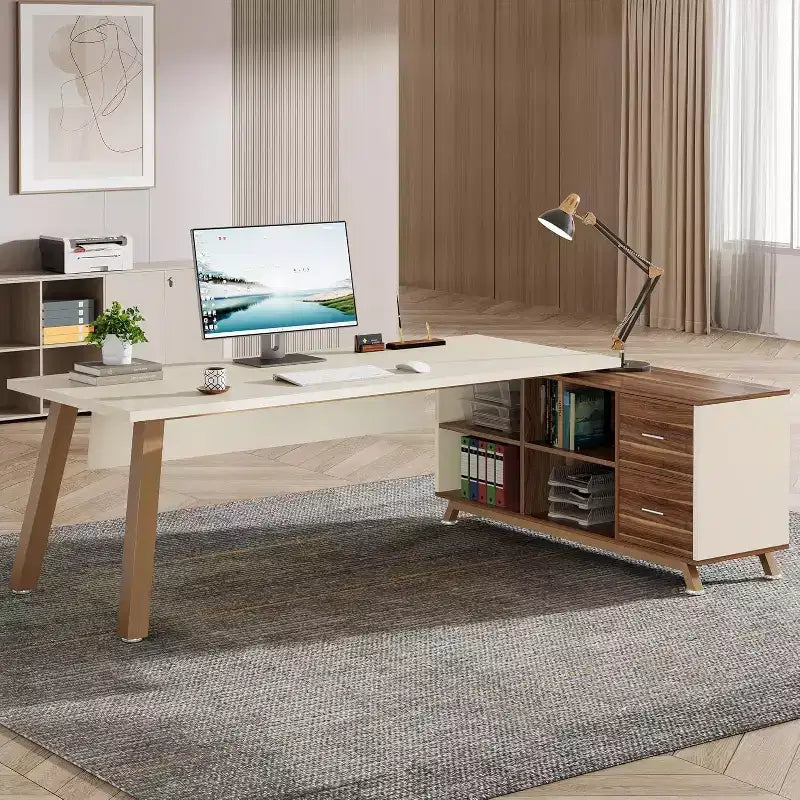 Scrivania Direzionale Lantine da 71 Pollici, Scrivania a L per Computer con Armadietto da 55 Pollici per Ufficio Domestico