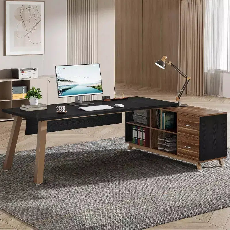 Scrivania Direzionale Lantine da 71 Pollici, Scrivania a L per Computer con Armadietto da 55 Pollici per Ufficio Domestico