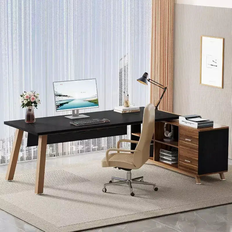 Scrivania Direzionale Lantine da 71 Pollici, Scrivania a L per Computer con Armadietto da 55 Pollici per Ufficio Domestico
